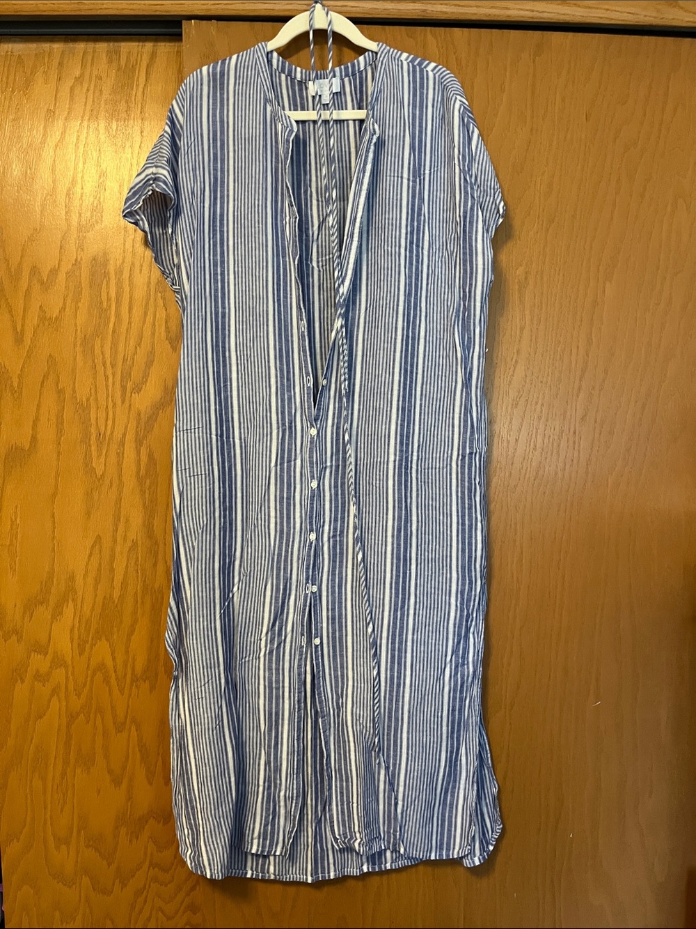 Striped Blue and White Button-Front Midi Dress
